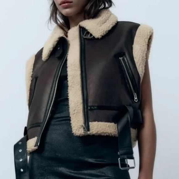 Zara CROPPED DOUBLE FACED VEST. Dark Brown. Size S. New with Tags. - Picture 1 of 16